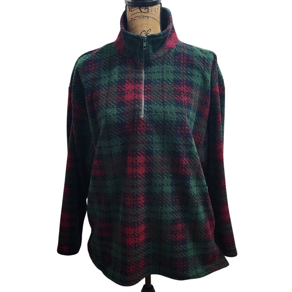 Mountain Lake Fleece Pullover Plaid Quarter Zip Cozy‎ Comfy Top M